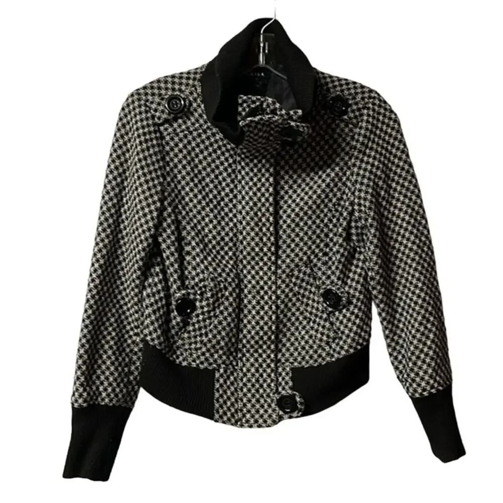 Women's UK2LA Black White Short Cowl Neck Coat Size S/P